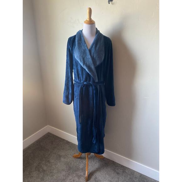 Koolaburra By UGG Womens Blue Cozy Plush Long Sleeve Tie Waist Robe- Size Large - Picture 5 of 9